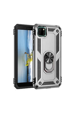 Huawei Y5P Kılıf Zore Vega Yüzüklü Standlı Zırh Kılıf