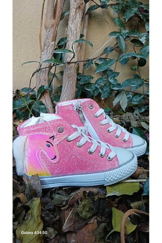Scarpe Magiche Pembe Simli Unicorn Bot 31-35 Numara Arası Işıksızdır Pembe Simli