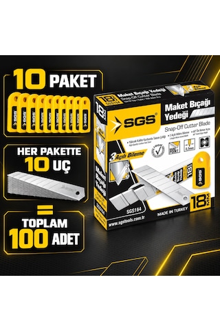 Sgs Sgs164 18 Mm Maket Bıçağı Yedeği 0,50 Mm 10 Paket 100 Adet Metal Uç Kutu