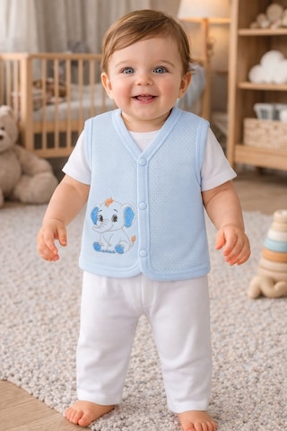 Baby Shez %100 Organik Pamuklu Yenidoğan Kız Erkek Bebek Yelek Mevsimlik 3 6 9 Ay Mavi
