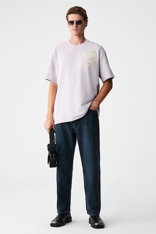 Grimelange Lorenno Erkek Göğüs Baskılı %100 Organik Pamuklu Bisiklet Yaka Lila T-shirt Lila