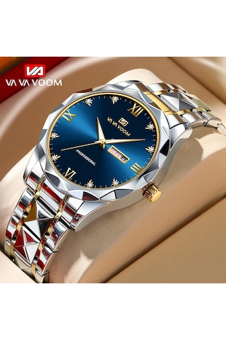 Mavi Va Va Voom Kuvars İzle Erkekler Üst Marka Yüksek Kalite Paslanmaz Çelik 30 M Su Geçirmez Aydınlık Tarih Hafta Spor İş Kol Saatleri