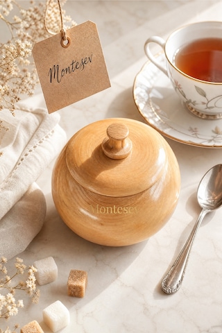 Ahşap Kapaklı Şekerlik Tuzluk Baharatlık Çerezlik Kase Naturel