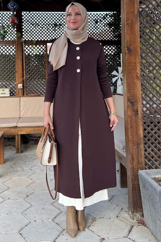 Sinem Çelik Örme Triko Hırka Acı Kahve Çok Renkli