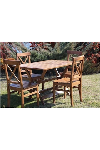 Çeşme Lüks Ahşap Bahçe Balkon Seti: 80X120 Katlanır Masa + 4 Sandalye