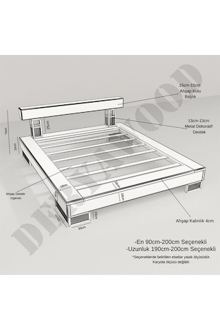 Noz Doğal Ağaç Karyola Tek Kişilik-120x200 Cm- Açık Ceviz Renk