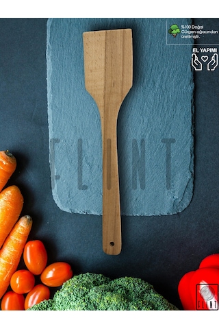 Gürgen Ağacı El Yapımı Tahta Ahşap Spatula Servis Kaşığı 32 Cm