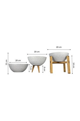 Bitki Tasarımı Ev Dekorasyon Beyaz Granit Aranjman Sunumluk Toprak Saksı Üçlü Set 20 Cm Çap