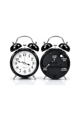 Çalar Saat 21 Cm Kurmalı Alarm Lı Çalar Saat Büyük Boy Retro Vintage Çift Çanlı Komodin Saati Kırmızı Siyah