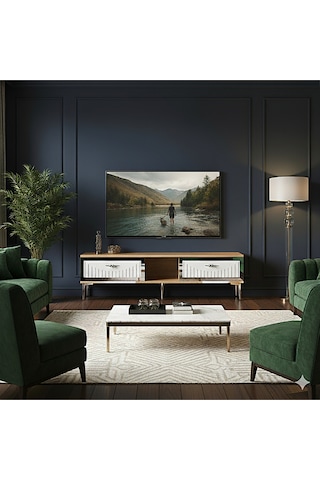 Tsa1503dbs - Tunatv150 Tv Stand, Tv Sehpası Safirmeşe-beyaz-sılver 150cm Safirmeşe-beyaz-sılver