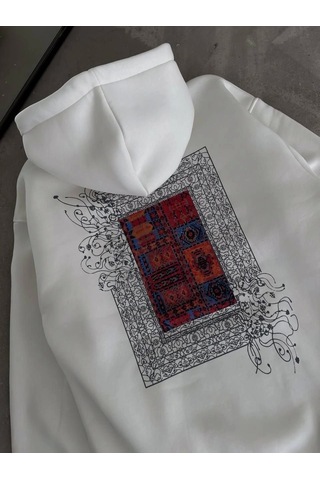 Snakewear Uzun Kol Kapşonlu Ön Ve Arka Baskılı Sweatshirt - Beyaz Beyaz