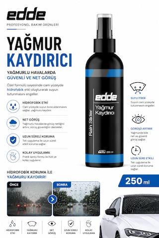 Edde Araba Araç Oto Cam Yağmur Kaydırıcı Ayna Cam Yağmur Suyu Kaydırıcı 250 Ml Oto Detailing