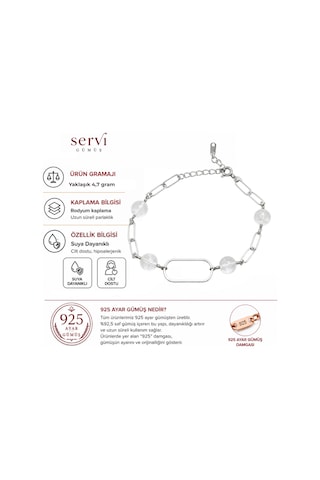 Servi 925 Ayar Gümüş Kristal Boncuklu Modern Zincir Bileklik-326