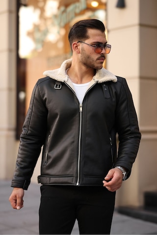 Erkek Napa Deri Içi Full Kürklü Yüksek Kalite Slim Fit Siyah-krem Mont & Ceket Siyah - Krem