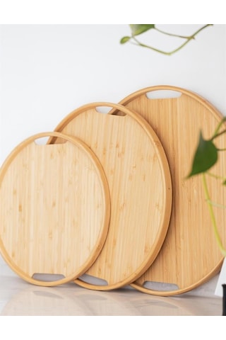 Kapris 3 Lü Yuvarlak Bambu Tepsi Seti Kap-1429