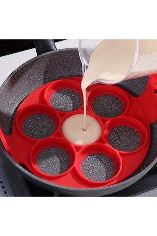 Sunshine011 Kırmızı Yapışmaz Silikon Krep Kalıbı - Kalp, Yıldız, Çiçek Şekilleri, Kolay Çevrilir, Bulaşık Makinesinde Yıkanabilir