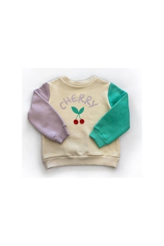 Kız Çocuk Cherry Baskılı Şardonlu Sweatshirt-15191 Lila