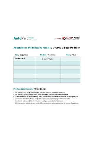 Mercedes C Class W203 İçin Vites Körüğü