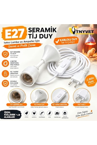 100 Watt Set / Kızılötesi / Gün Işığı Şeffaf Isıtıcı Lamba Ve Kullanıma Hazır Kablolu Duy Seti