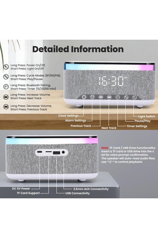 Jedel Sa-148 Kablosuz Işıklı Bluetooth Hoparlör 3in1 - 15w Kablosuz Şarj - Dekoratif Çalar Saat / Alarm - Kablosuz Bluetooth Hoparlör Ses Bombası