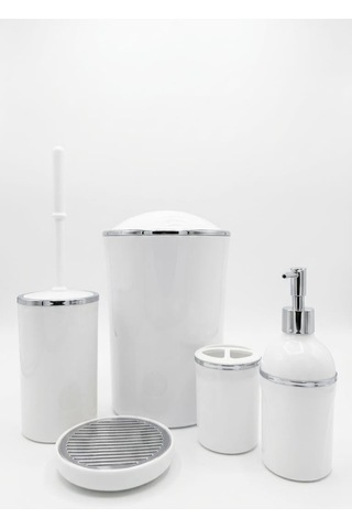 5 Parça Yuvarlak Lüks Banyo Seti Sert Plastik Çöp Kovalı, Sıvı Sabunluklu, Diş Fırçalıklı Ve Klozet Fır Çok Renkli