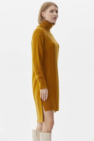 Tam Balıkçı Yaka Triko Tunik - Hardal