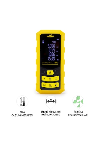 Dawreek Mesafe Ölçer H01 Yellow 80 Metre Dijital El Tipi Mesafe Ölçüm Cihazı