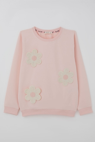 Breeze Kız Çocuk Sweatshirt Triko Papatya Aplikeli 4-8 Yaş , Pudra