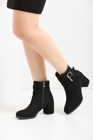 Kadın Hermina Çift Tokalı Kısa Bot Siyah Süet
