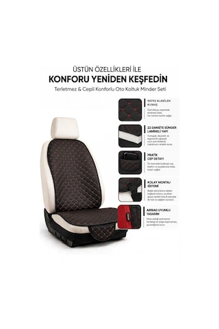 Terletmez Cepli Oto Koltuk Minder Seti Ön Koltukları İçin Kolay Montaj Universal Koruyucu Kılıf Kumaş 35910695