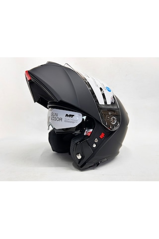 Mt Kask Genesis Sv Pure A1 Mat Siyah Çene Açılır Kask Iç Güneş Vizörlü Mat Siyah - Siyah