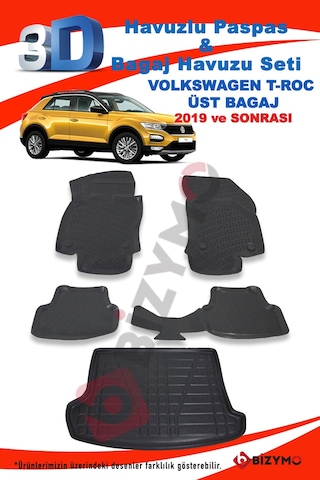 Volkswagen T-Roc 2019+ 3D Havuzlu Paspas + Üst Bagaj Havuzu Set