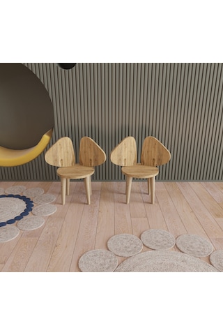 Çocuk Sandalyesi Çocuk Oturağı Fil Kulaklı Ahşap MDF Sandalye Montessori Sandalye 2 Lİ Kahverengi