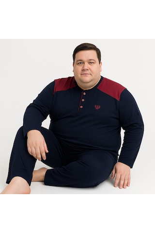 Mutlu City Erkek Yüksek Kalite İnterlok Penye Büyük Beden Pijama Takımı 18540 Lacivert - Bordo