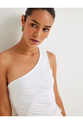Koton Asimetrik Tek Omuz Bluz Drape Detaylı Skinny Beyaz 4sak70013pk Beyaz