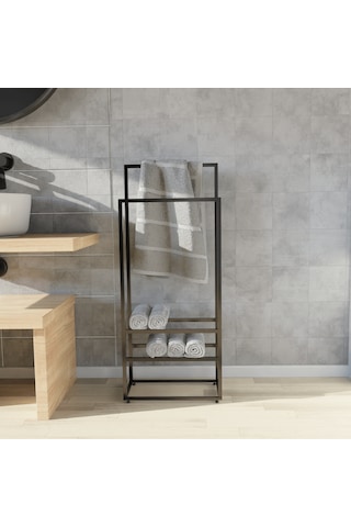 lyla concept Manolya Extra 2 Katlı Metal Havluluk Modern Ve Şık Banyo Rafı Siyah