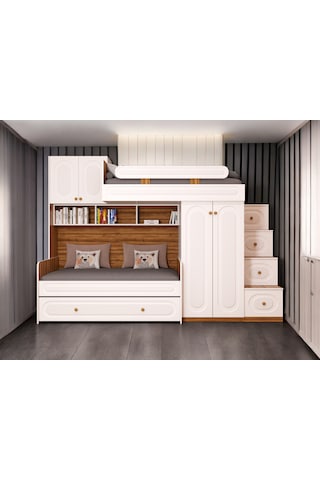 Viola Komple Mdf Membran Dolaplı Yavrulu Ranza Ceviz Beyaz 190 x 90