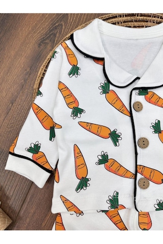 Havuç Desenli Pijama Takımı 4bb2 Beyaz