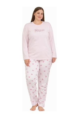 Pemilo Kadın 20755 Büyük Beden Uzun Kol Milan Pijama Takımı Pudra
