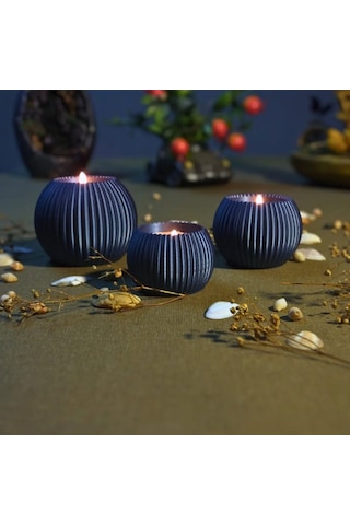 3 Lü Tealight Mumluk Seti Dekoratif Ev & Salon Mumluğu Hediyelik Set Mavi