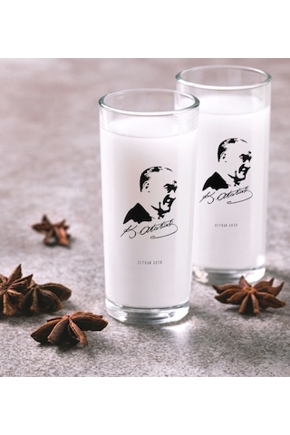 Kişiye Özel Renkli Baskılı Atatürk Temalı İkili Rakı Bardağı Seti-26