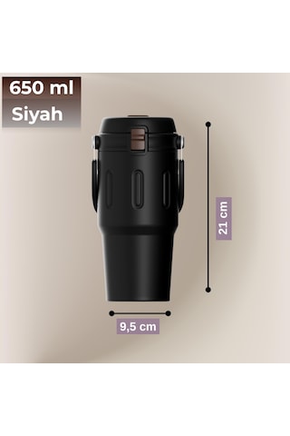Paslanmaz Çelik Termos 650 Ml -sızdırmaz Kapak,geniş Ağızlı Siyah