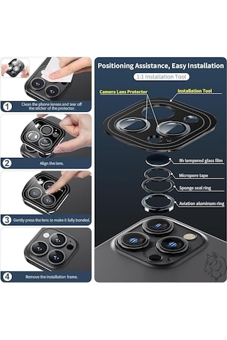 İphone 14 Pro / 14 Pro Max / 15 Pro / 15 Pro Max Safir Premıum Kamera Lens Koruyucu, Orijinal Tasarım Çizilmez 9h Temperli Cam Kamera Ekran Koruyucu, Metal Lens, Siyah