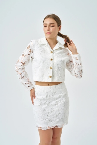 Modatalika Kadın Ceket Etek Dantel Özel Tasarım İkili Takım Ekru