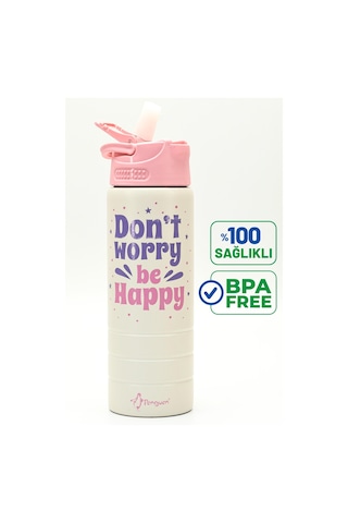 Paslanmaz 304 Çelik Matara Pipetli Motivasyon Matarası Suluğu 304 Çelik Suluk Pembe 750 Ml 1156 Pembe