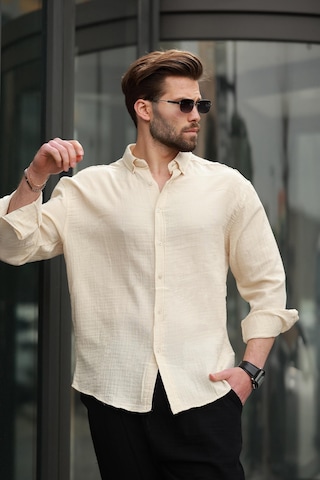 Madmext Bej Basic %100 Pamuklu Uzun Kollu Erkek Gömlek E6761 Bej