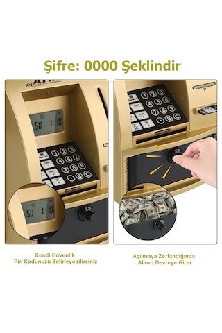 Techtic Lcd Ekran Atm Şifreli Kumbara Kağıt Demir Para Girişli