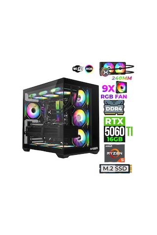 Xaser Astra X250 R5-5600X 32 GB Ram 1 TB M.2 Nvme SSD 16 GB RTX5060 Ti Free Dos Masaüstü Oyuncu Bilgisayarı