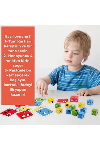 Ahşap 4 Kişilik Yüz İfade Oyunu Magic Cube Eğlenceli Masa Oyunu Max. 4 Kişi