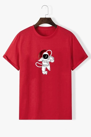 Flood Of Style Unisex Nasa Baskılı T-shirt Kırmızı